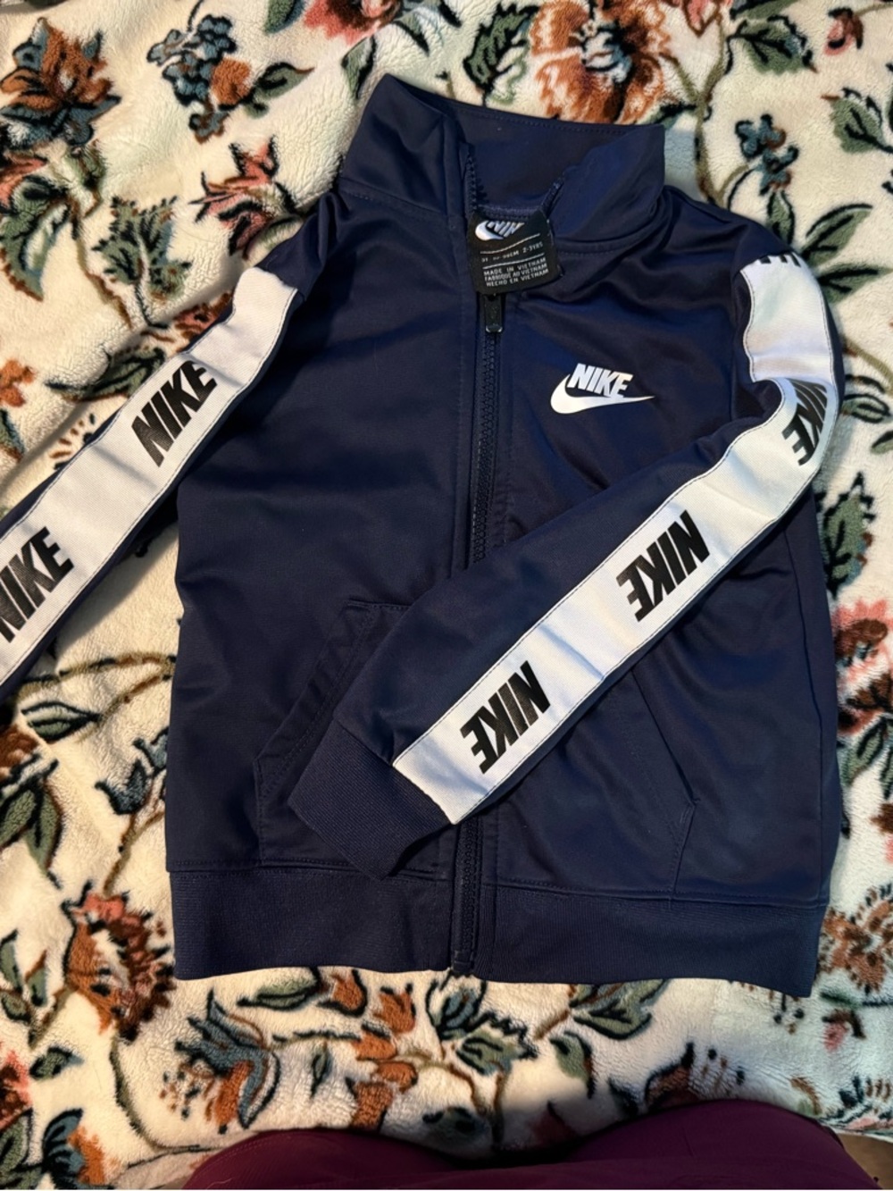 Nike Navy Kids Track Jacket with White Logo Tape